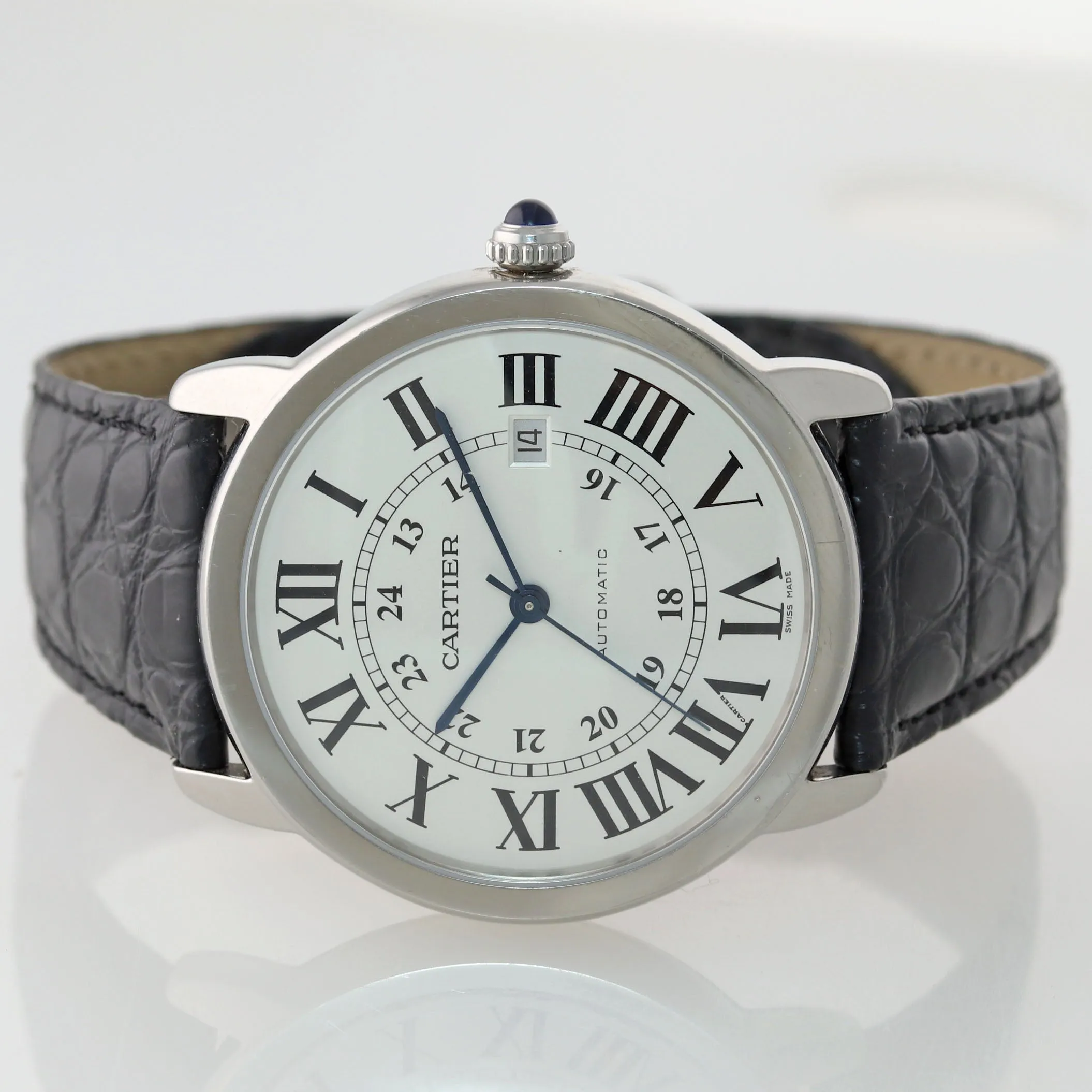 Cartier Ronde Solo Steel 3517 42mm XL Automatic Date Silver Roman Watch Papers