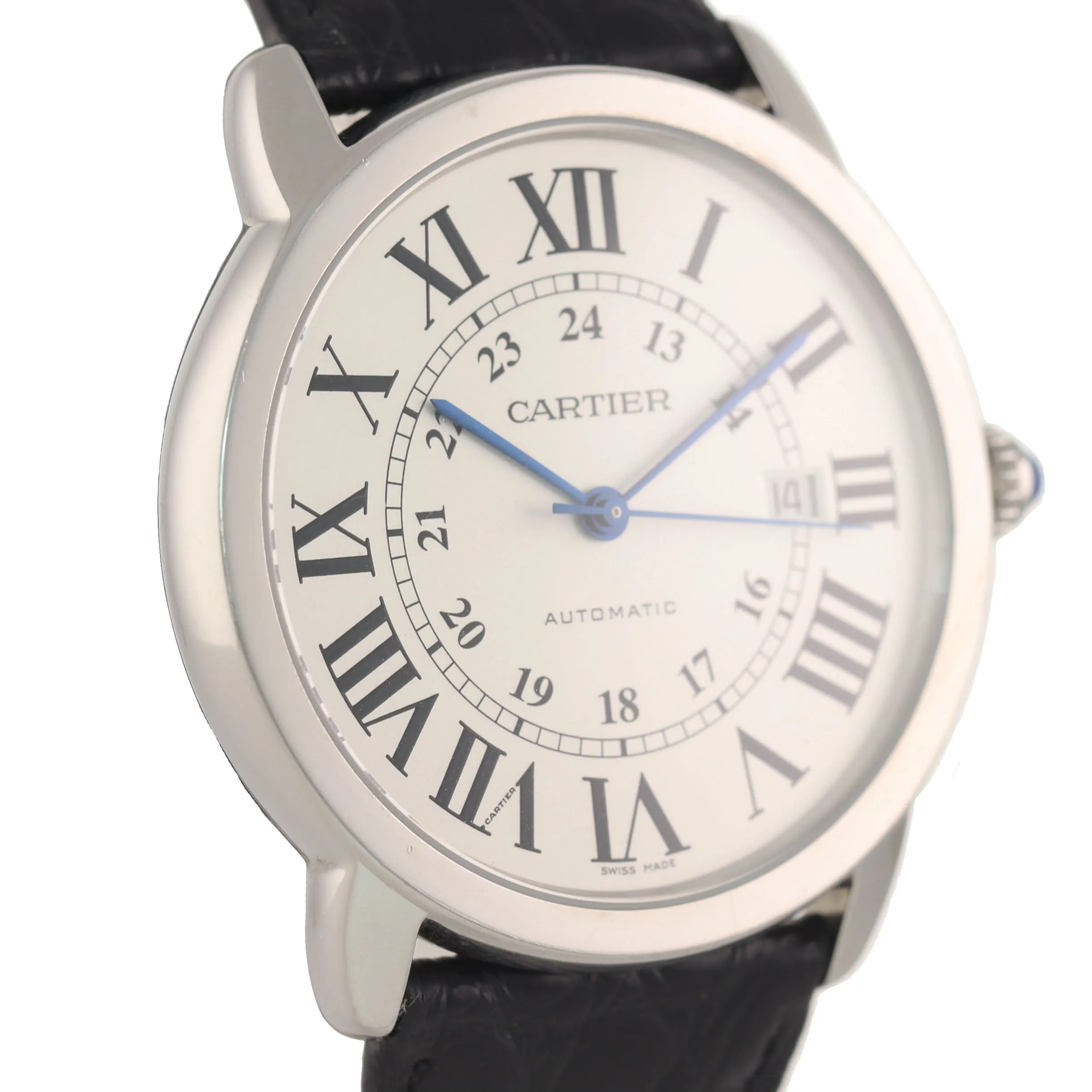 Cartier Ronde Solo Steel 3517 42mm XL Automatic Date Silver Roman Watch Papers