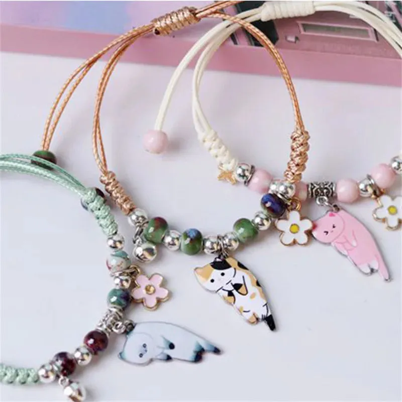 Cartoon Animal Cat Rabbit Flower Bracelet for Girl Kids Women Men Fashion Charm Student Friendship Bracelets Jewelry