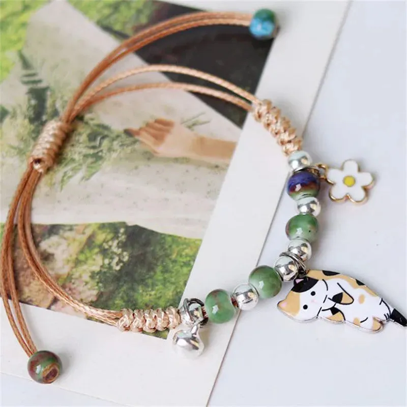Cartoon Animal Cat Rabbit Flower Bracelet for Girl Kids Women Men Fashion Charm Student Friendship Bracelets Jewelry