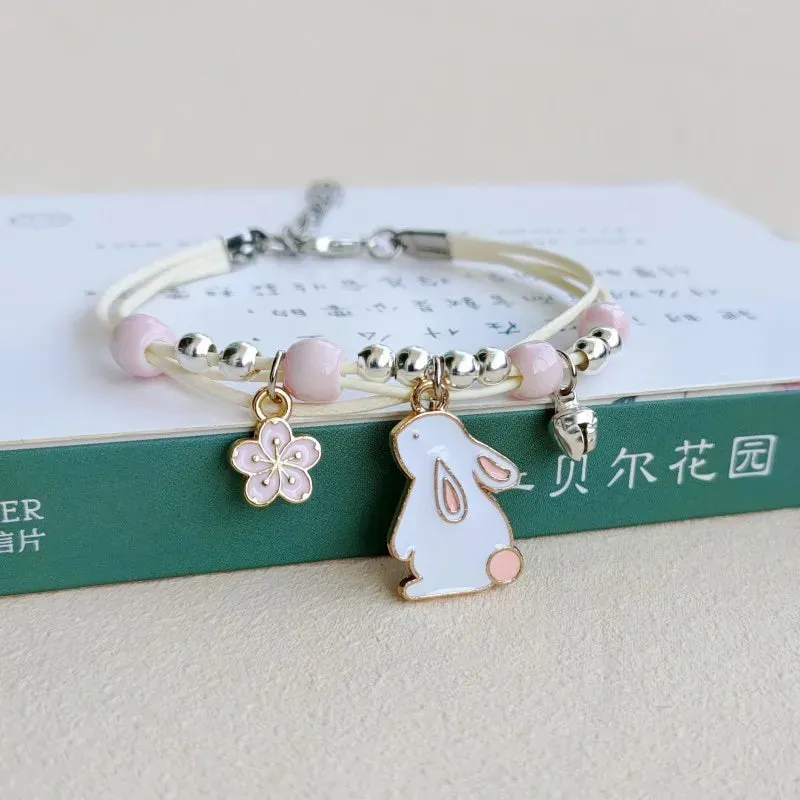 Cartoon Animal Cat Rabbit Flower Bracelet for Girl Kids Women Men Fashion Charm Student Friendship Bracelets Jewelry