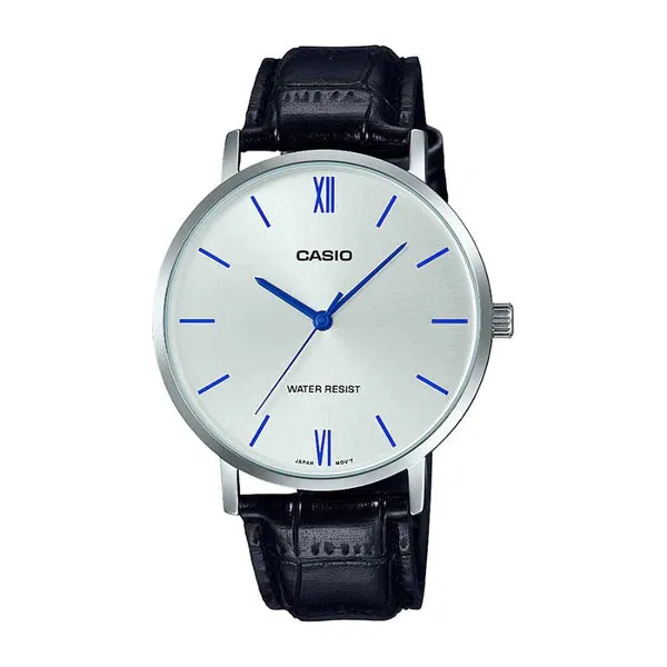Casio Black Leather Strap Silver Dial Quartz Watch for Ladies - LTP-VTOIL-7B1UDF