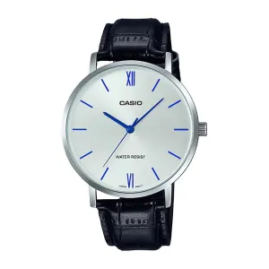 Casio Black Leather Strap Silver Dial Quartz Watch for Ladies - LTP-VTOIL-7B1UDF