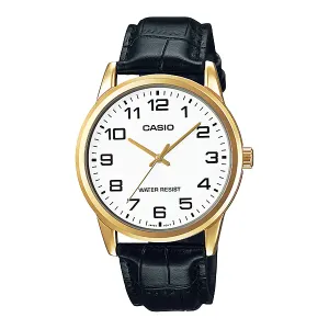 Casio Black Leather Strap White Dial Quartz Watch for Gents - MTP-V001GL-7BUDF