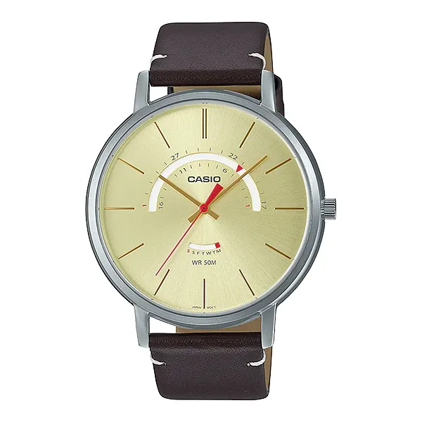 Casio Brown Leather Strap Gold Dial Quartz Watch for Gents - MTP-B105L-9AVDF