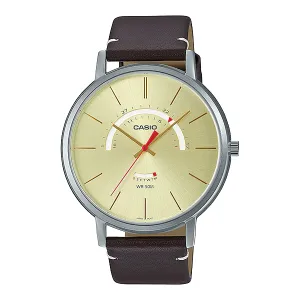 Casio Brown Leather Strap Gold Dial Quartz Watch for Gents - MTP-B105L-9AVDF