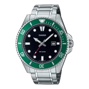 Casio Silver Stainless Steel Black Dial Quartz Watch for Gents - MDV-107D-3AVDF
