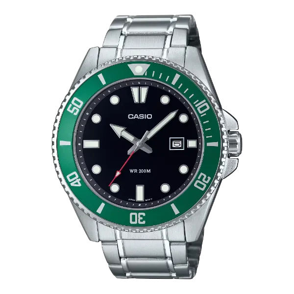 Casio Silver Stainless Steel Black Dial Quartz Watch for Gents - MDV-107D-3AVDF