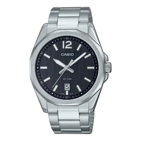 Casio Silver Stainless Steel Black Dial Quartz Watch for Gents - MTP-E725D-1AVDF