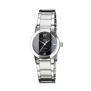 Casio Silver Stainless Steel Black Dial Quartz Watch for Ladies - LTP-1230D-1CDF