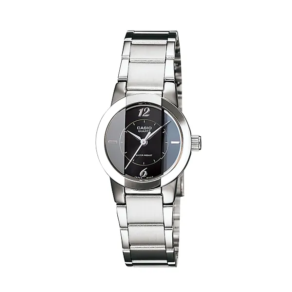 Casio Silver Stainless Steel Black Dial Quartz Watch for Ladies - LTP-1230D-1CDF