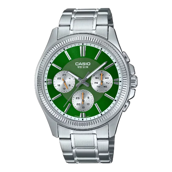 Casio Silver Stainless Steel Green Dial Quartz Watch for Gents - MTP-1375D-3AVDF
