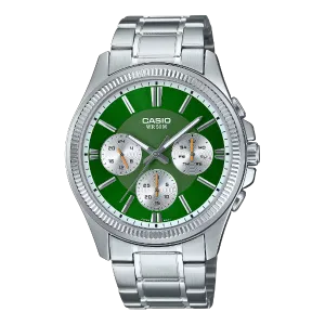 Casio Silver Stainless Steel Green Dial Quartz Watch for Gents - MTP-1375D-3AVDF