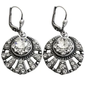 Catherine Popesco Sterling Silver Plated Art Deco Sunburst Crystal Earrings, 4705 Clear