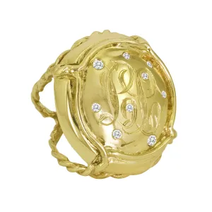 Champers Ring with Diamond Bubbles and Initials