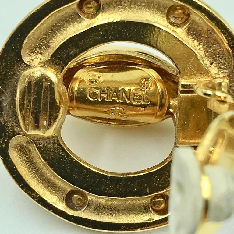 Chanel Gold Tone CC Logo Drop Clip On Earrings