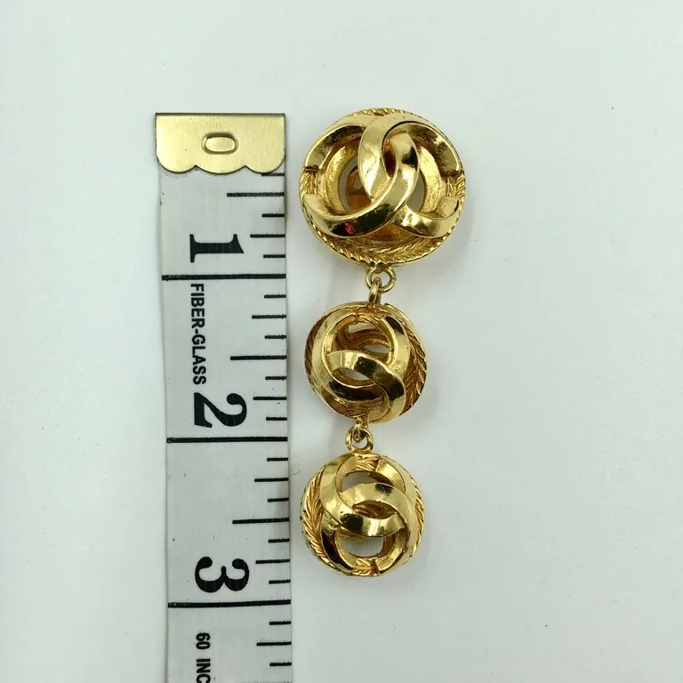 Chanel Gold Tone CC Logo Drop Clip On Earrings