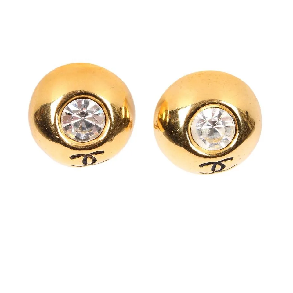Chanel Rhinestone Clip Gold Earrings