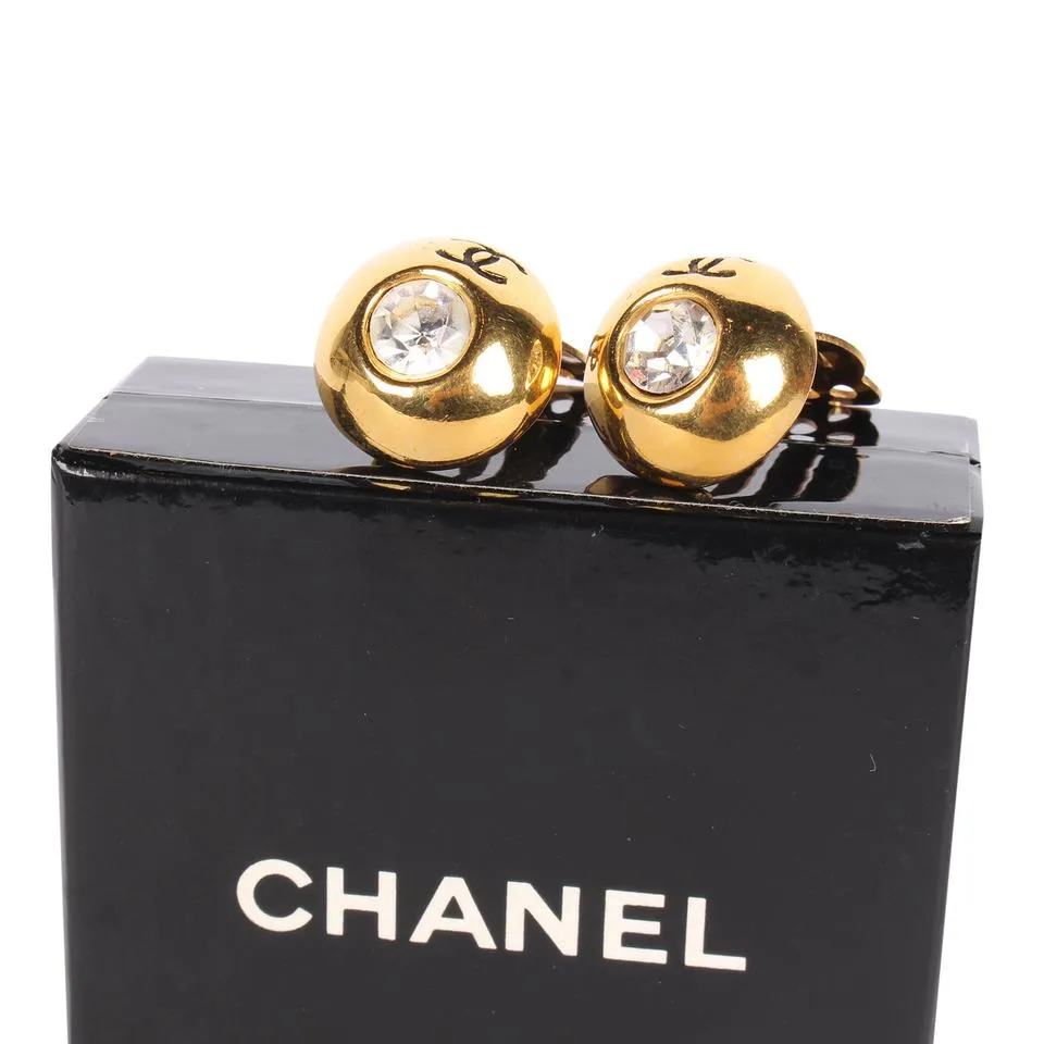 Chanel Rhinestone Clip Gold Earrings