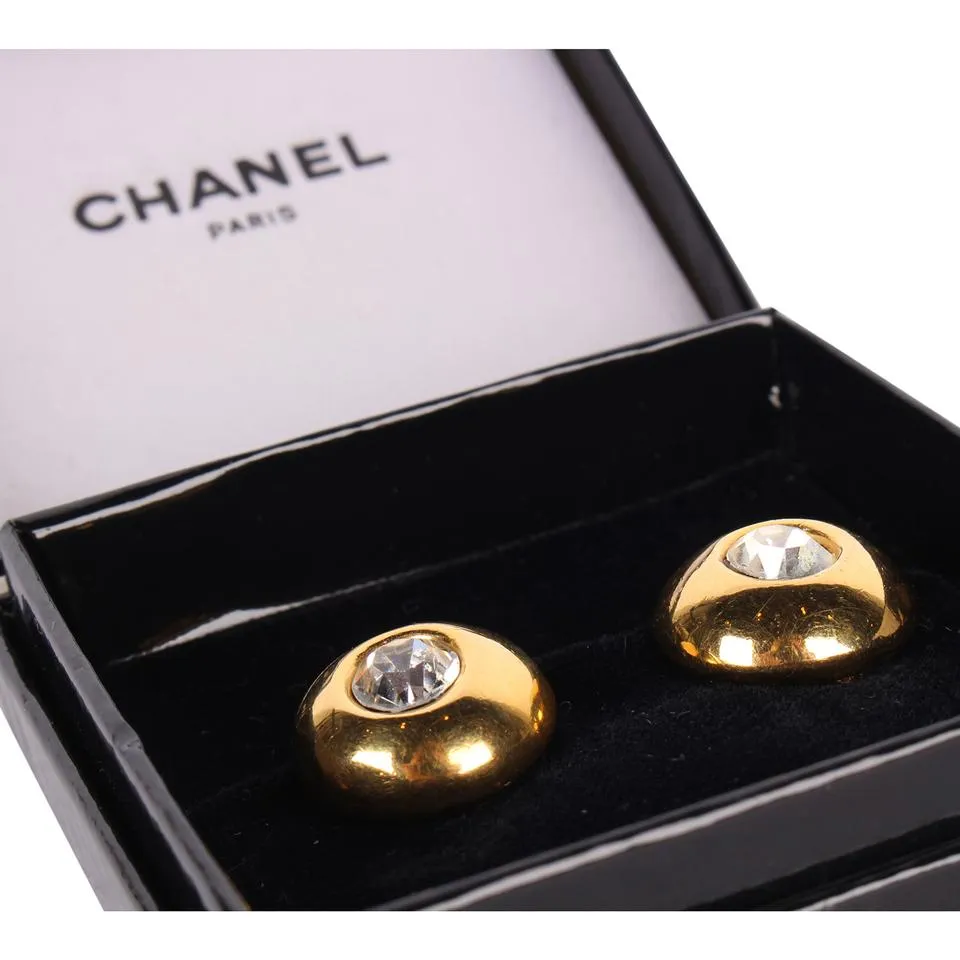 Chanel Rhinestone Clip Gold Earrings