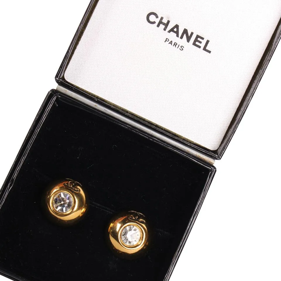 Chanel Rhinestone Clip Gold Earrings
