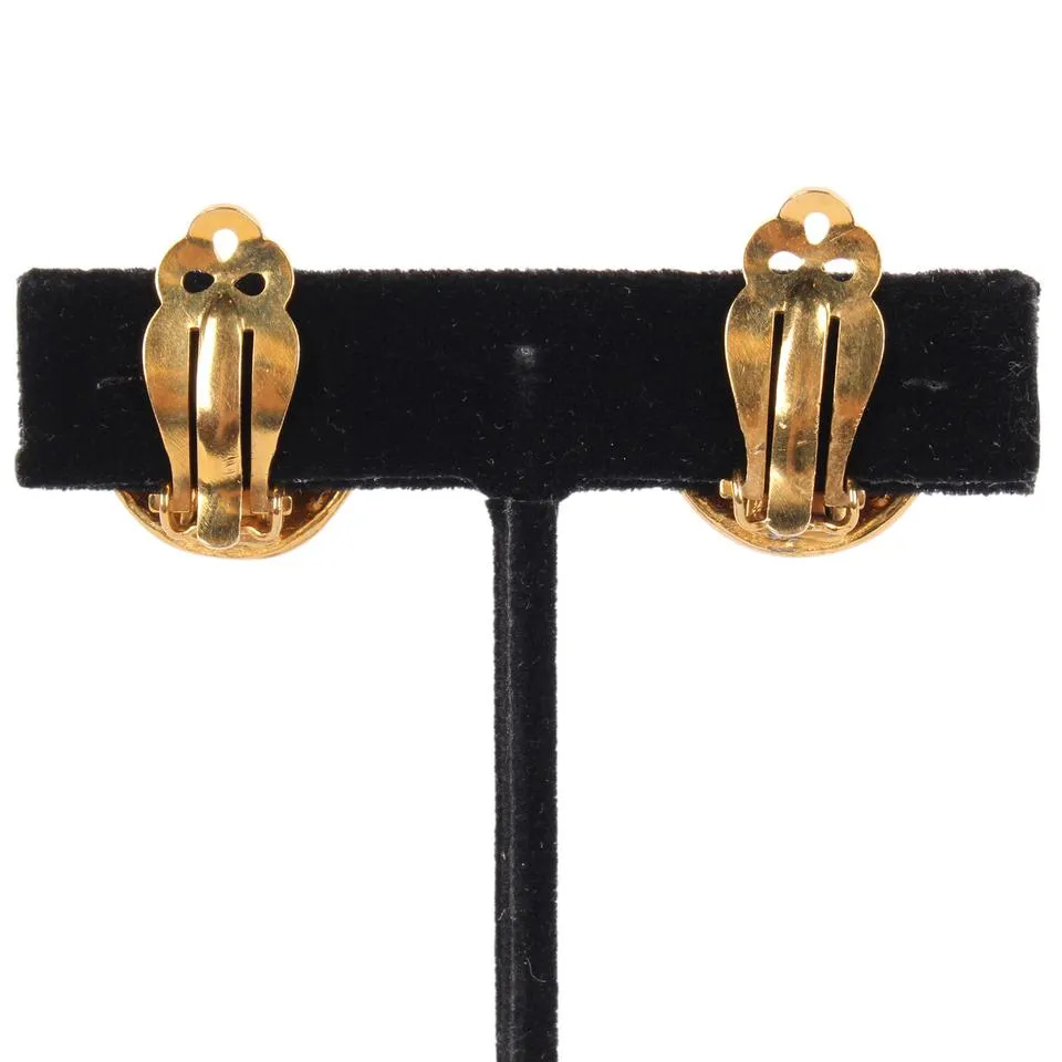 Chanel Rhinestone Clip Gold Earrings