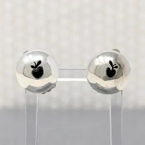 Cheerful Silver Dome Earrings with Onyx Apples