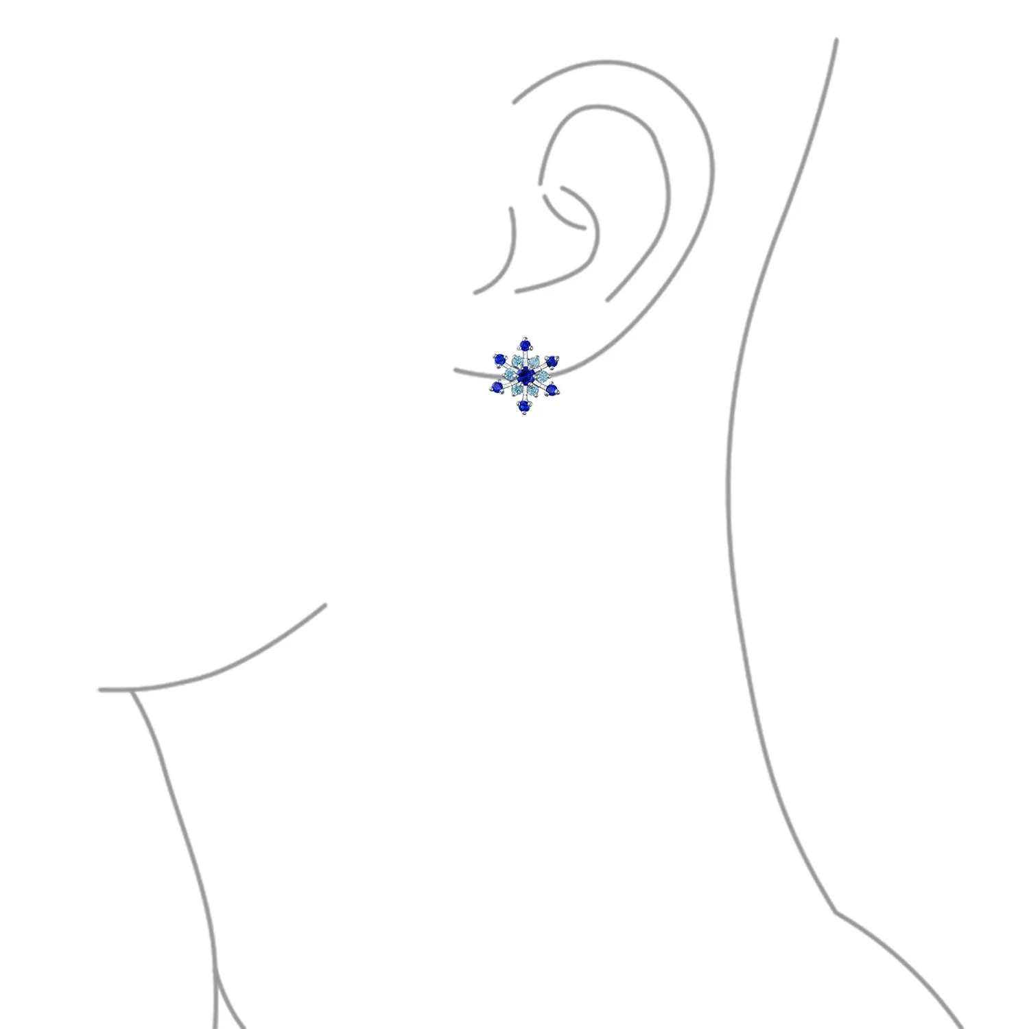 Christmas Party CZ Aqua Star Snowflake Clip-On Earrings Silver Plated