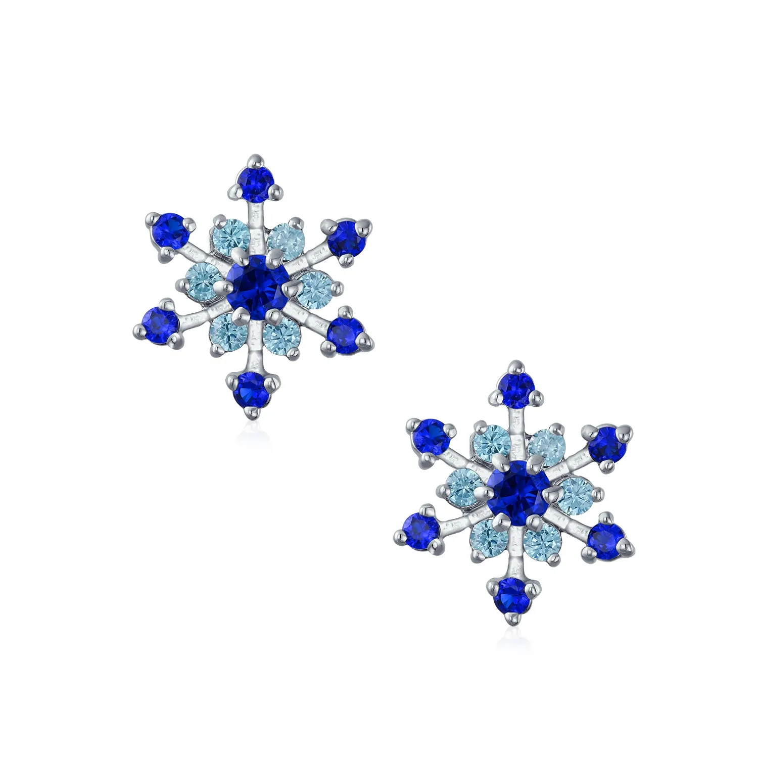 Christmas Party CZ Aqua Star Snowflake Clip-On Earrings Silver Plated