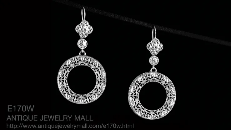 Circle of Love Art Deco Sterling Silver Drop Dangle Filigree Earrings