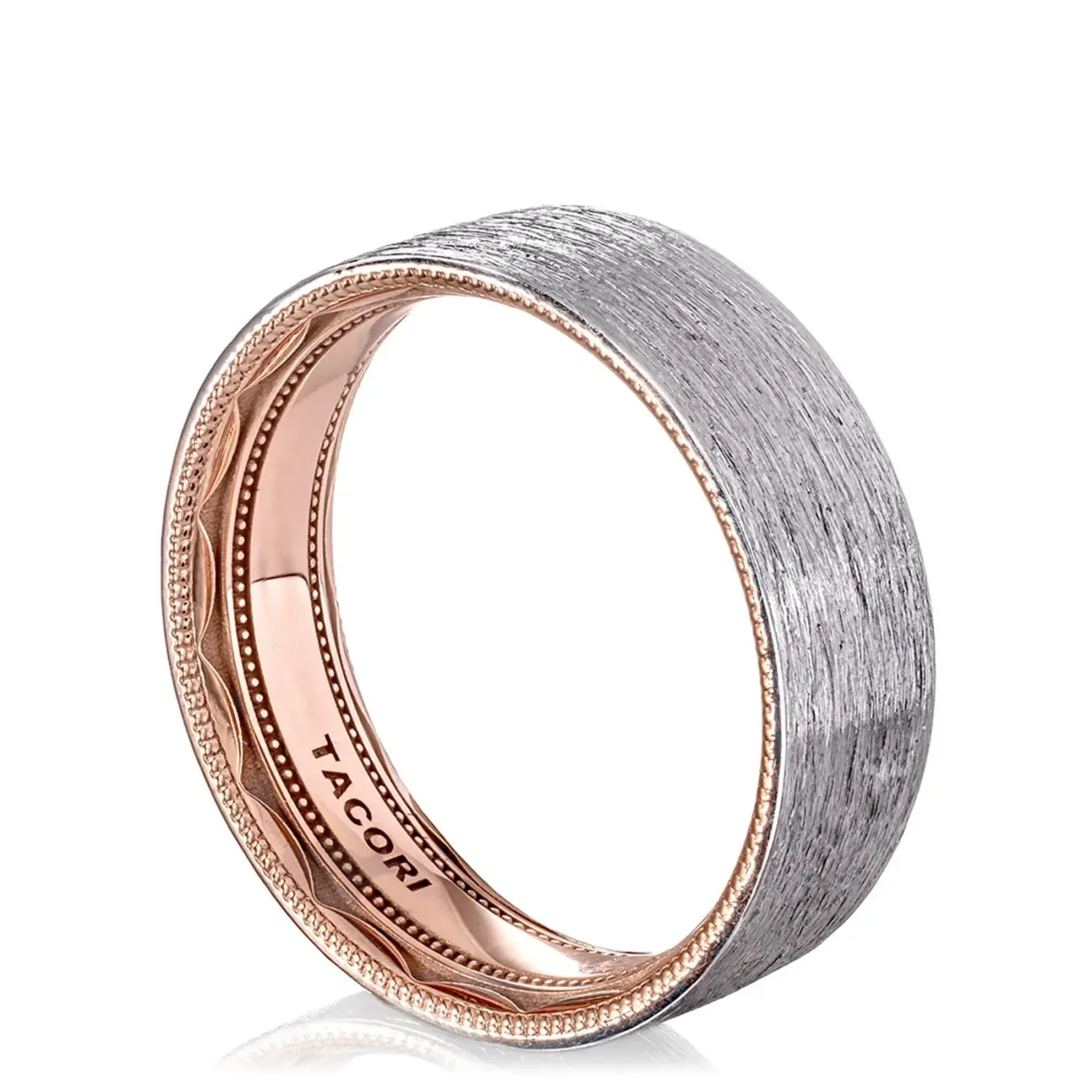 Classic 18K White and Rose Gold Two-Tone Flat Brushed Finish Wedding Band Ring