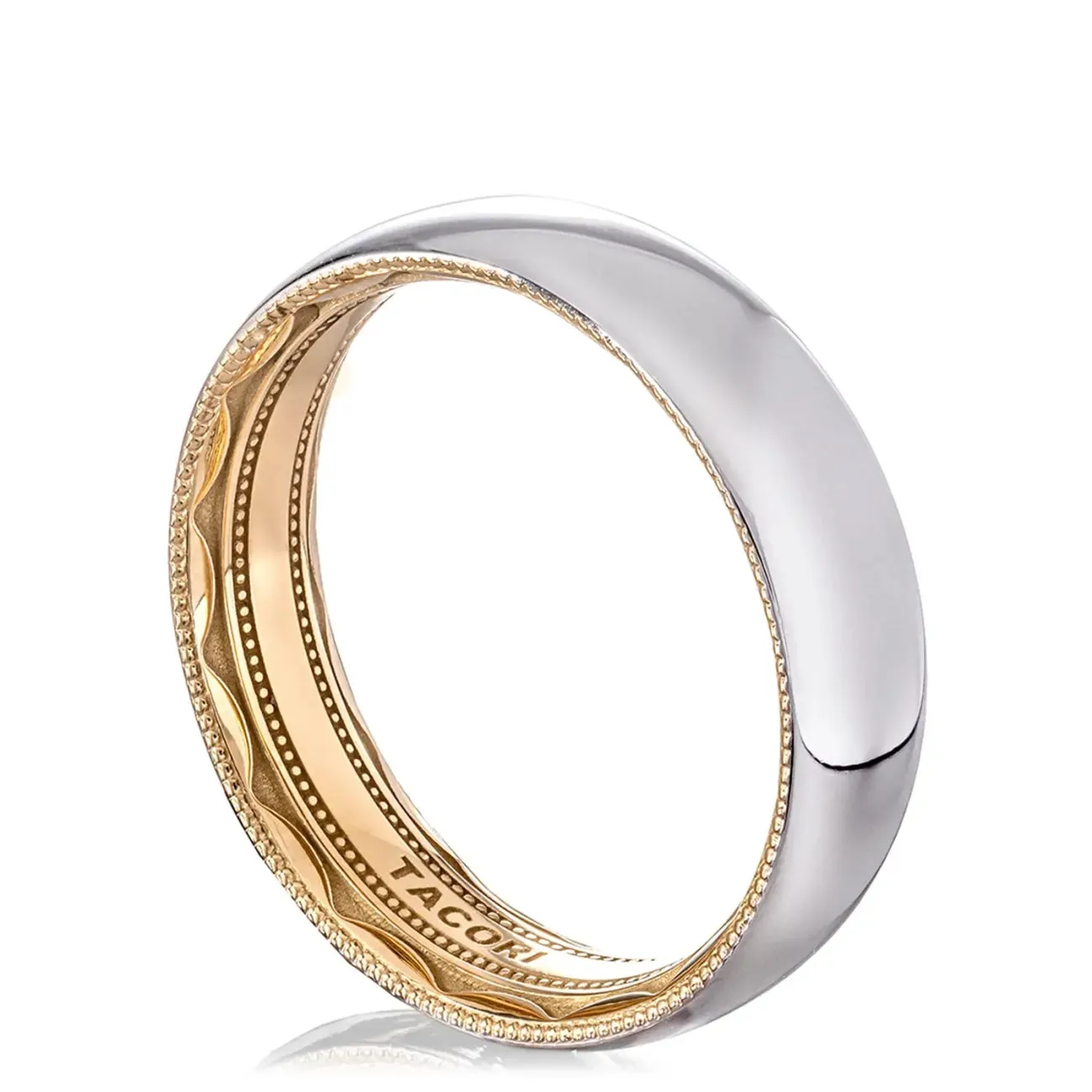 Classic 18K White and Yellow Gold Two-Tone Rounded High Polish Finish Wedding Band Ring