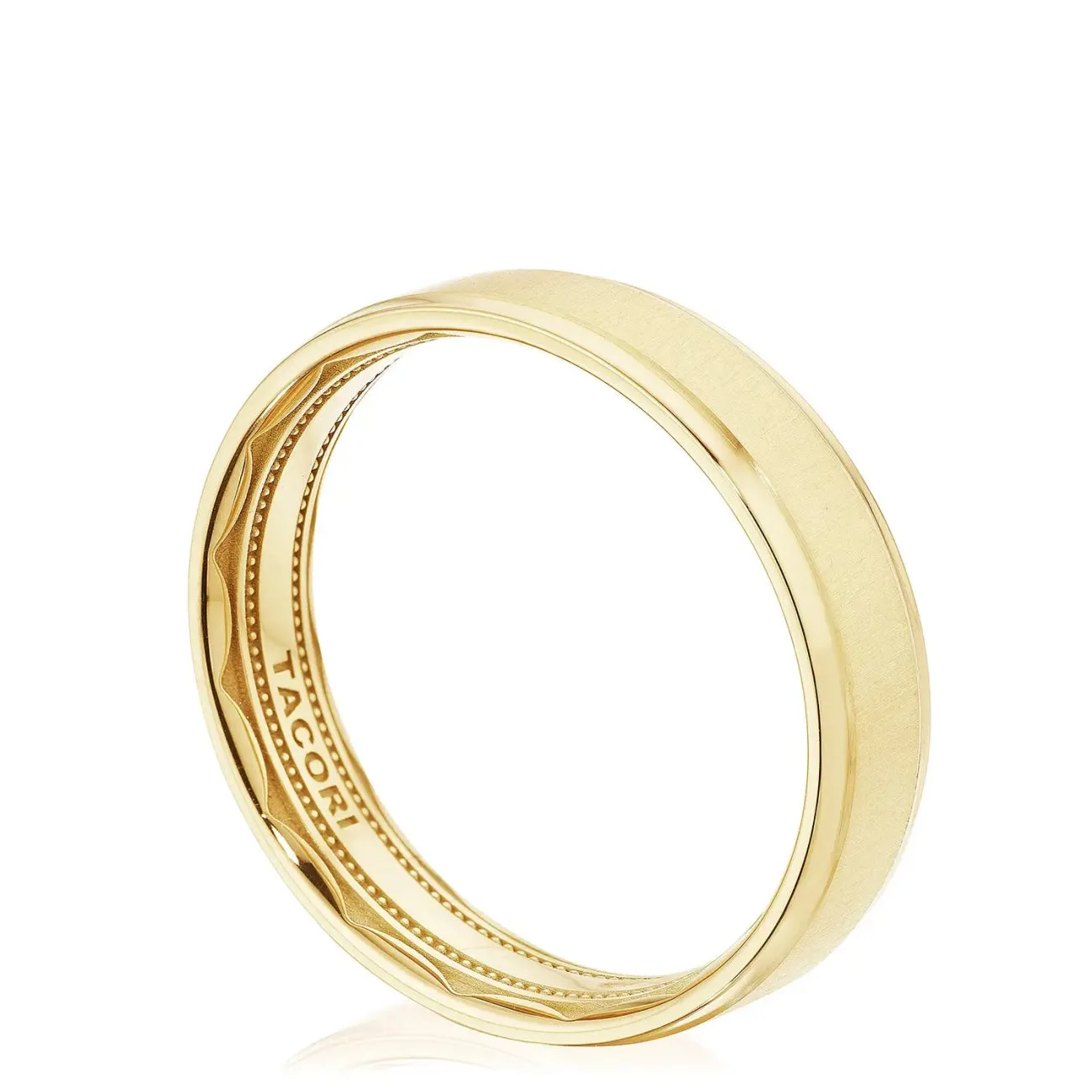 Classic 18K Yellow Gold Bevel Edge in Satin Finish Wedding Band Ring