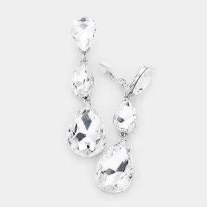 Clear Triple Crystal Rhinestone Silver Clip-On Earrings