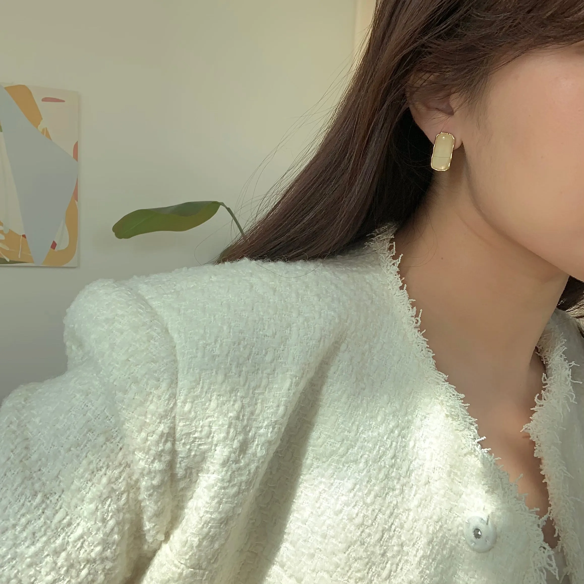 [Clip on] Charlotte's Big Stone Retro Style Gold Rim earrings