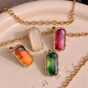 [Clip on] Charlotte's Big Stone Retro Style Gold Rim earrings