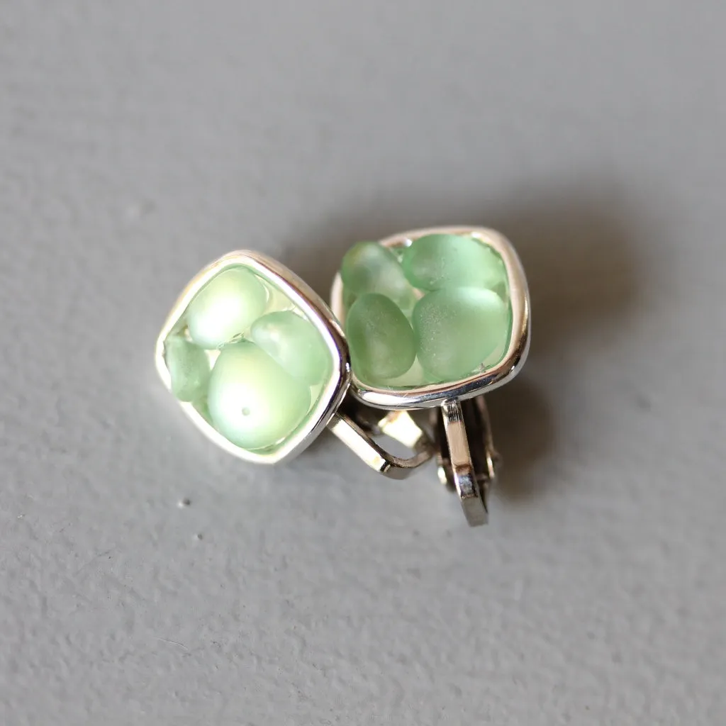 Clip-On Mosaic Sea Glass Earrings