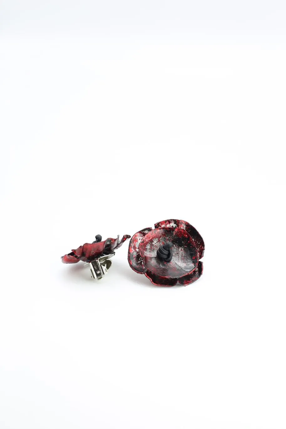 Clip on Poppy Flower Earrings - Hand gilded