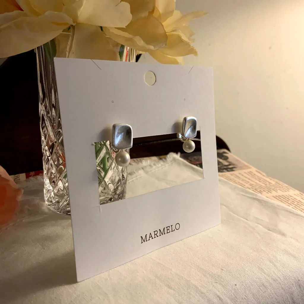 [Clip on] Square and Pearl Drop earrings