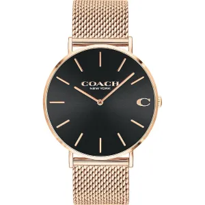 Coach Charles Rose Gold Mesh Bracelet Black Dial Quartz Watch for Gents - 14602552