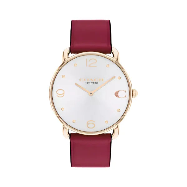 Coach Elliot Red Leather Strap Silver Dial Quartz Watch for Ladies - 14504204