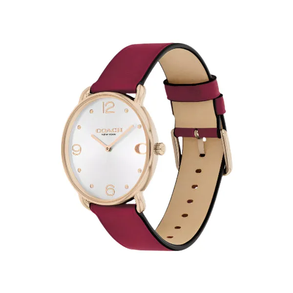 Coach Elliot Red Leather Strap Silver Dial Quartz Watch for Ladies - 14504204