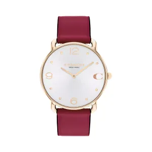 Coach Elliot Red Leather Strap Silver Dial Quartz Watch for Ladies - 14504204