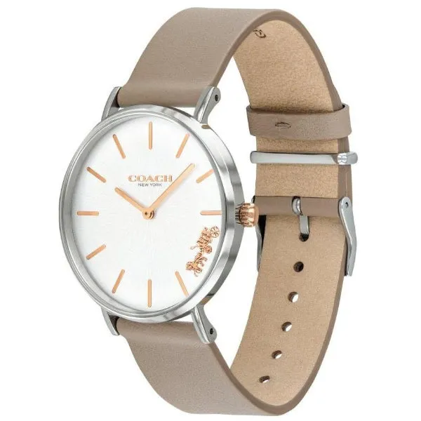 Coach Perry Grey Leather Strap Silver Dial Quartz Watch for Ladies - 14503119