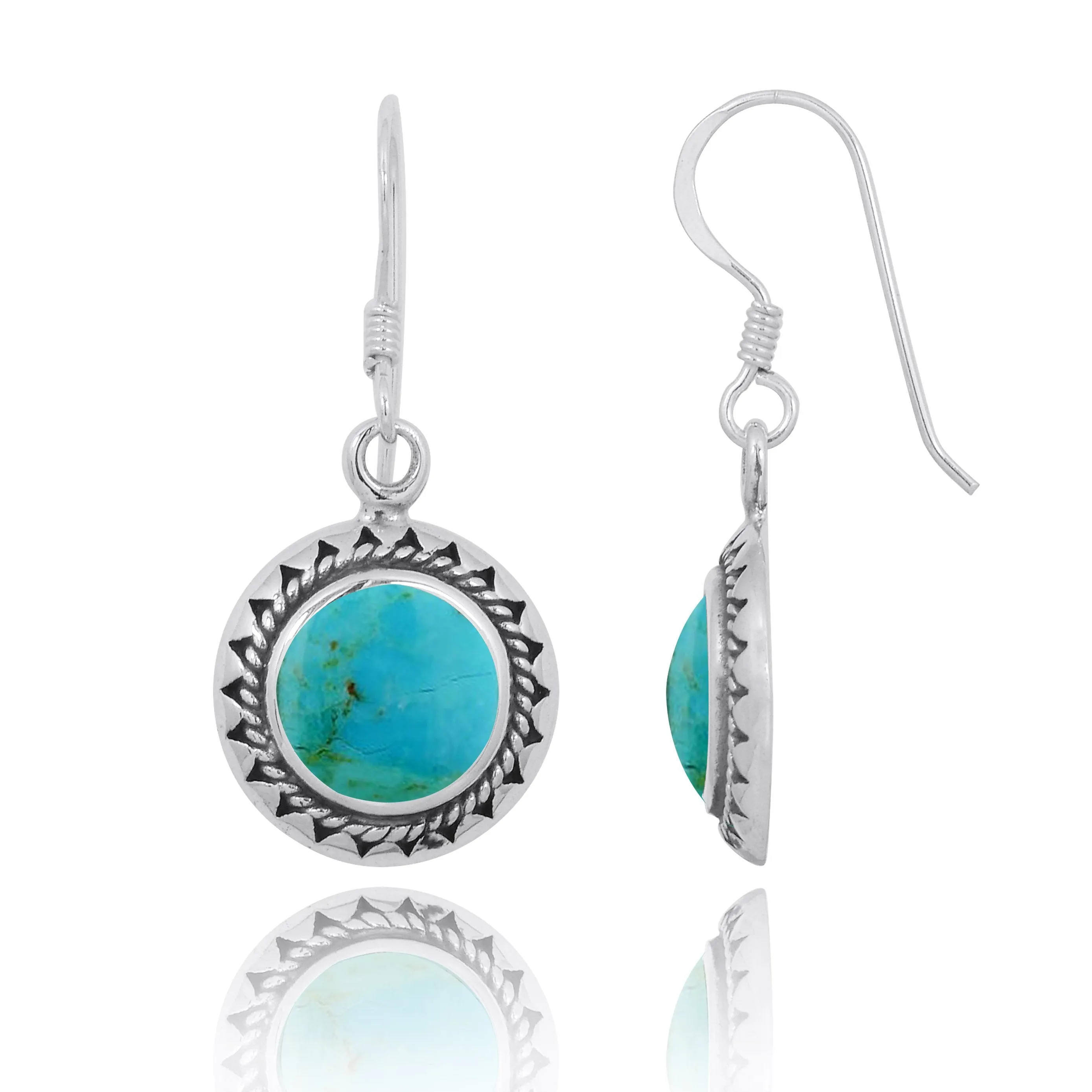 Compressed Turquoise Oxidized Silver French Wire Earrings