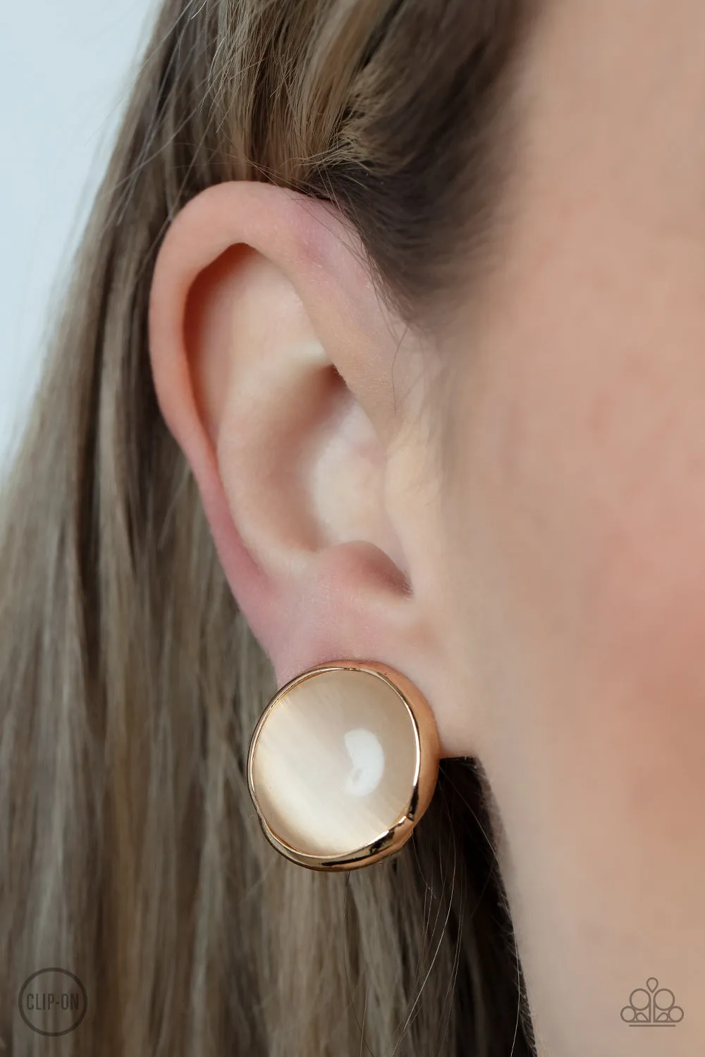 Cool Pools - Gold - Clip On Earring - Paparazzi Accessories