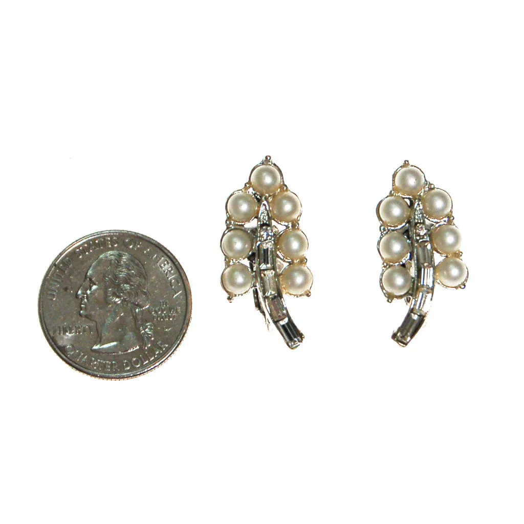 Coro Pearl and Rhinestone Earrings set in Silver Tone