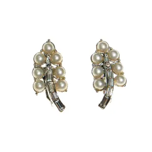 Coro Pearl and Rhinestone Earrings set in Silver Tone
