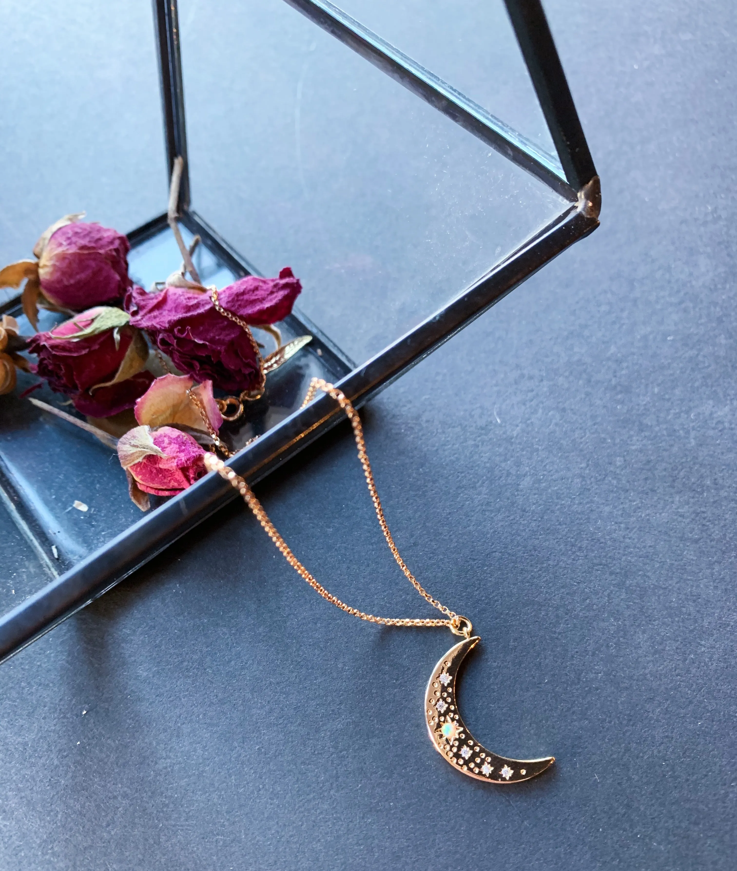 CRESCENT MOON OPAL GOLD FILLED NECKLACE