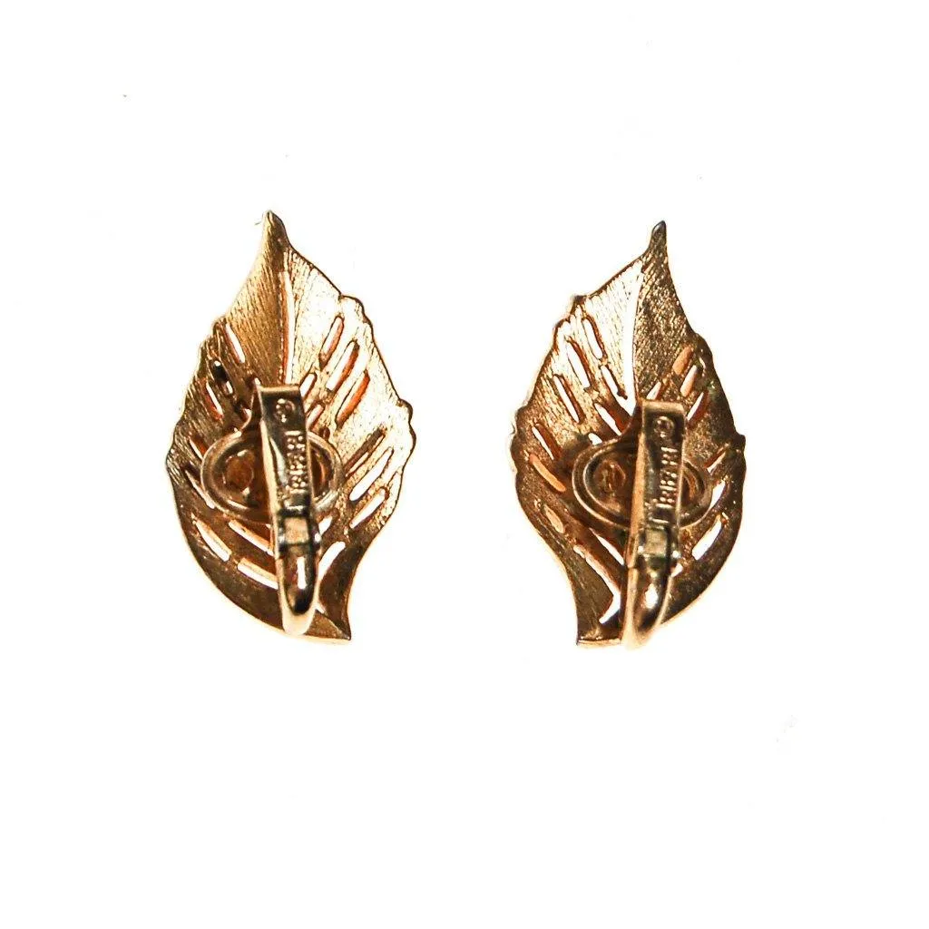 Crown Trifari Gold Leaf Earrings